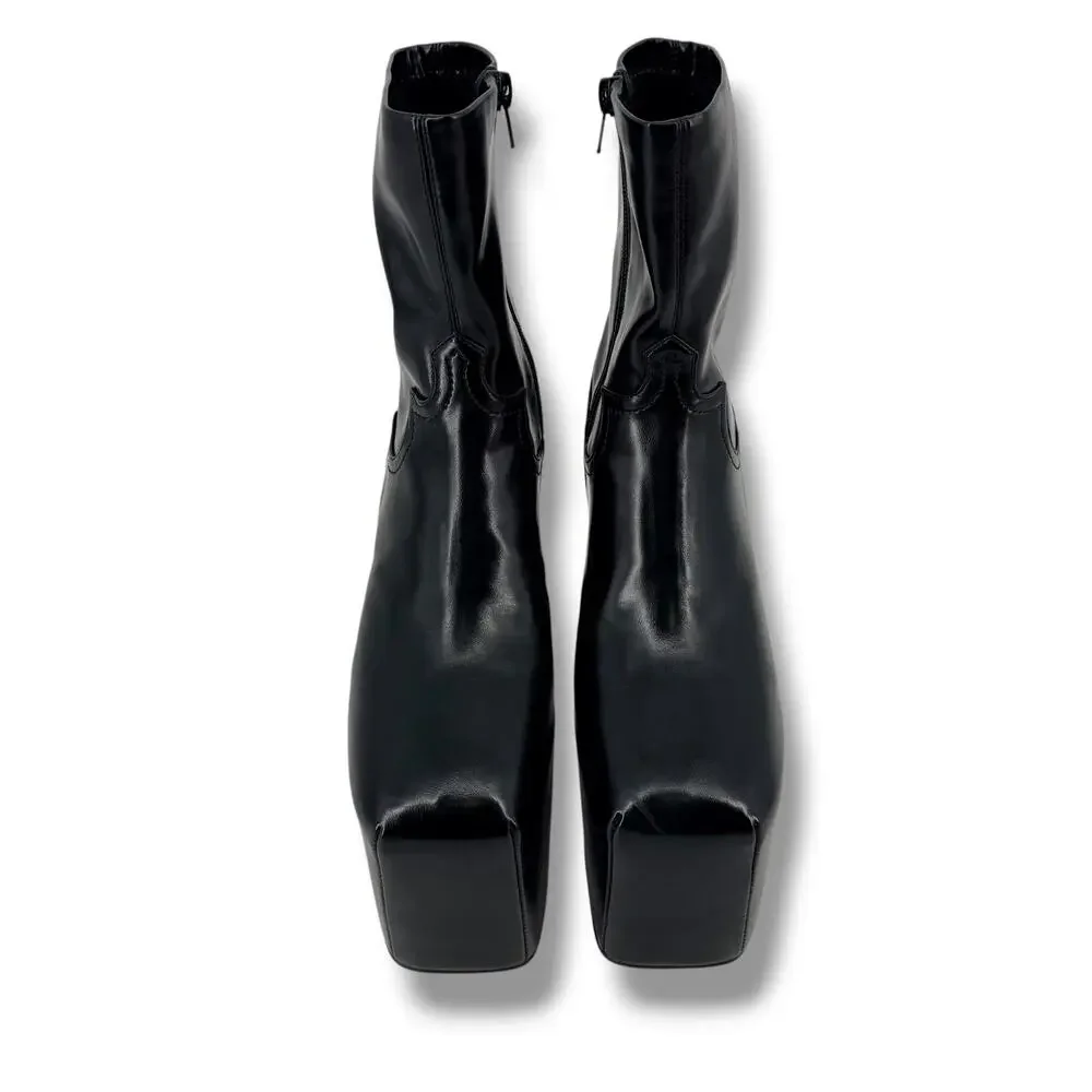 Jeffrey Campbell The Dare Platform Square Toe Ankle Boots Size 8 M Faux Leather